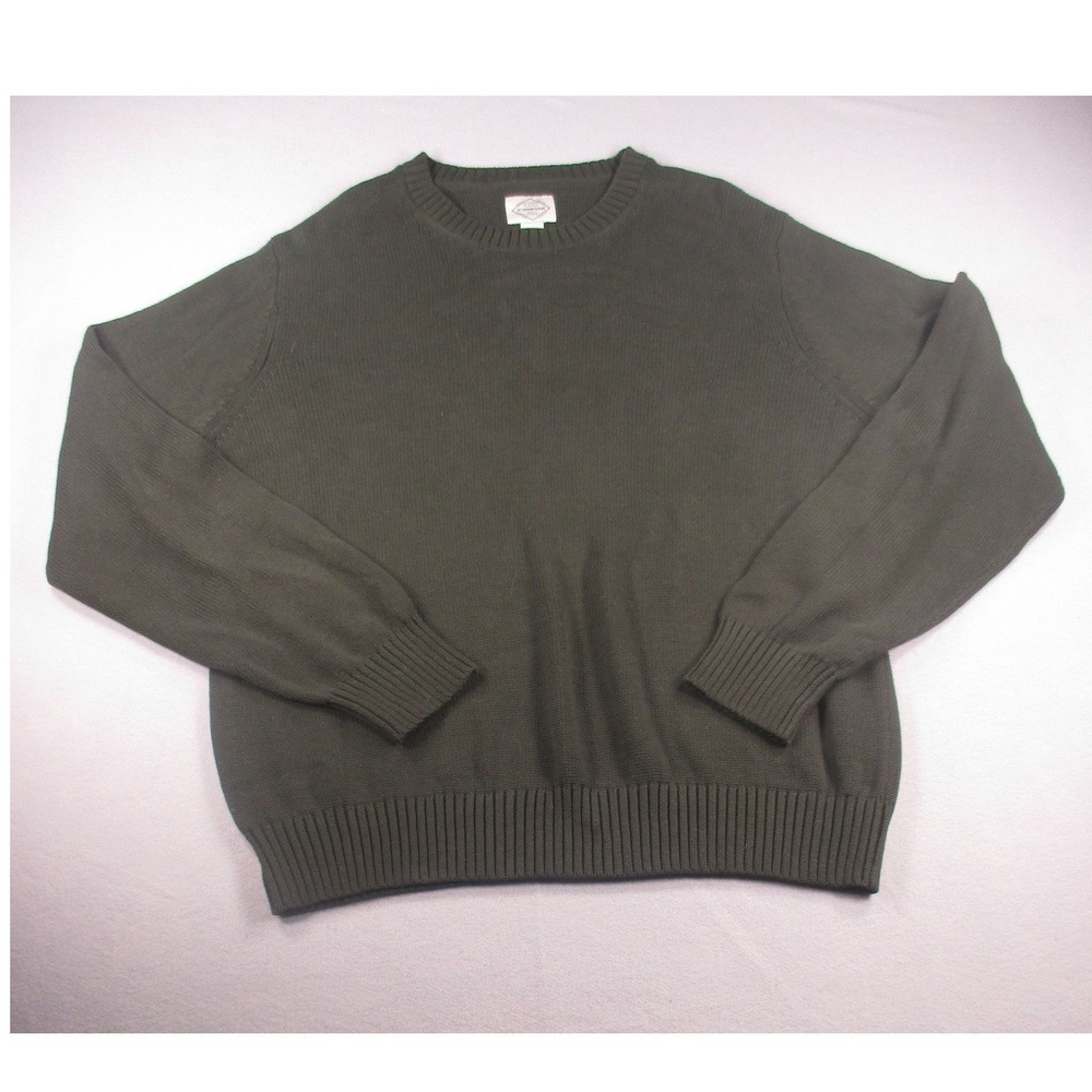 St John's Bay Men's XL Olive Green Crewneck Sweater Ribbed Knit Classic Basic